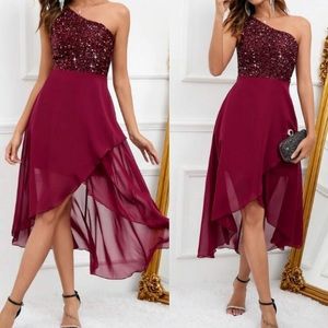 Luxe red one should prom party formal dress